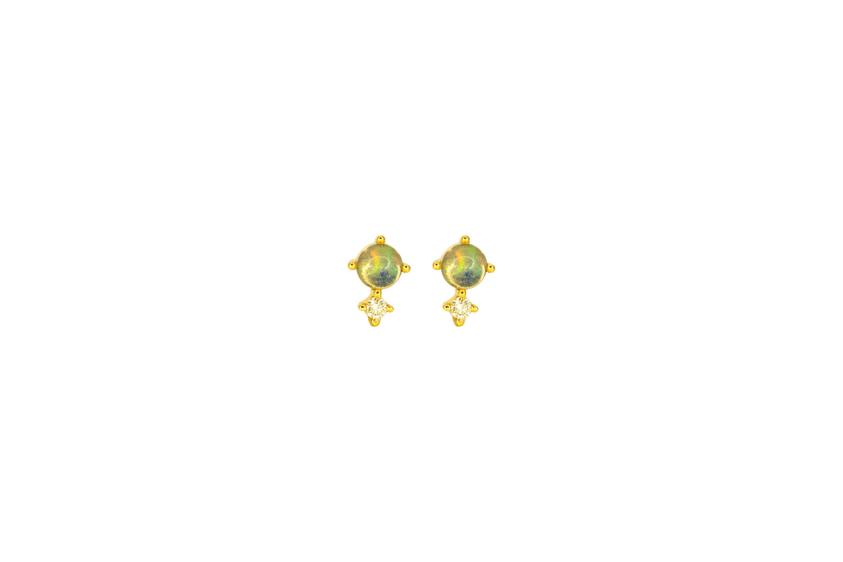 Opal and Diamond Stud Earrings by Leela Grace