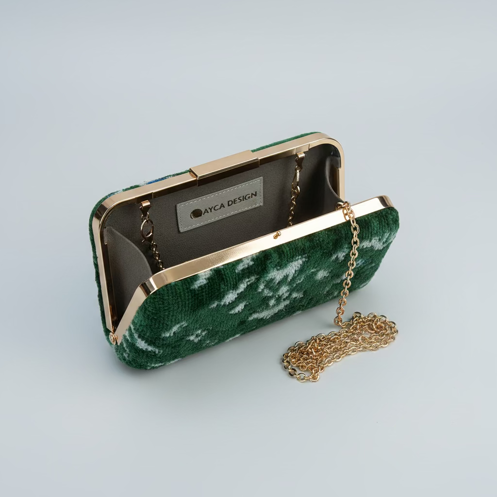 Silk Velvet Box Clutch in Blue Ikat