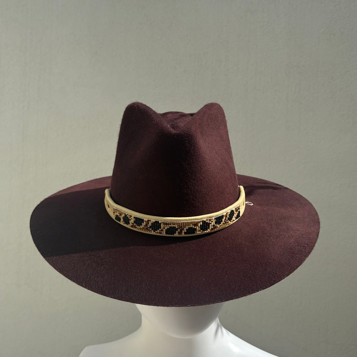 Glass Seed Bead and Leather Hat Band in Snake