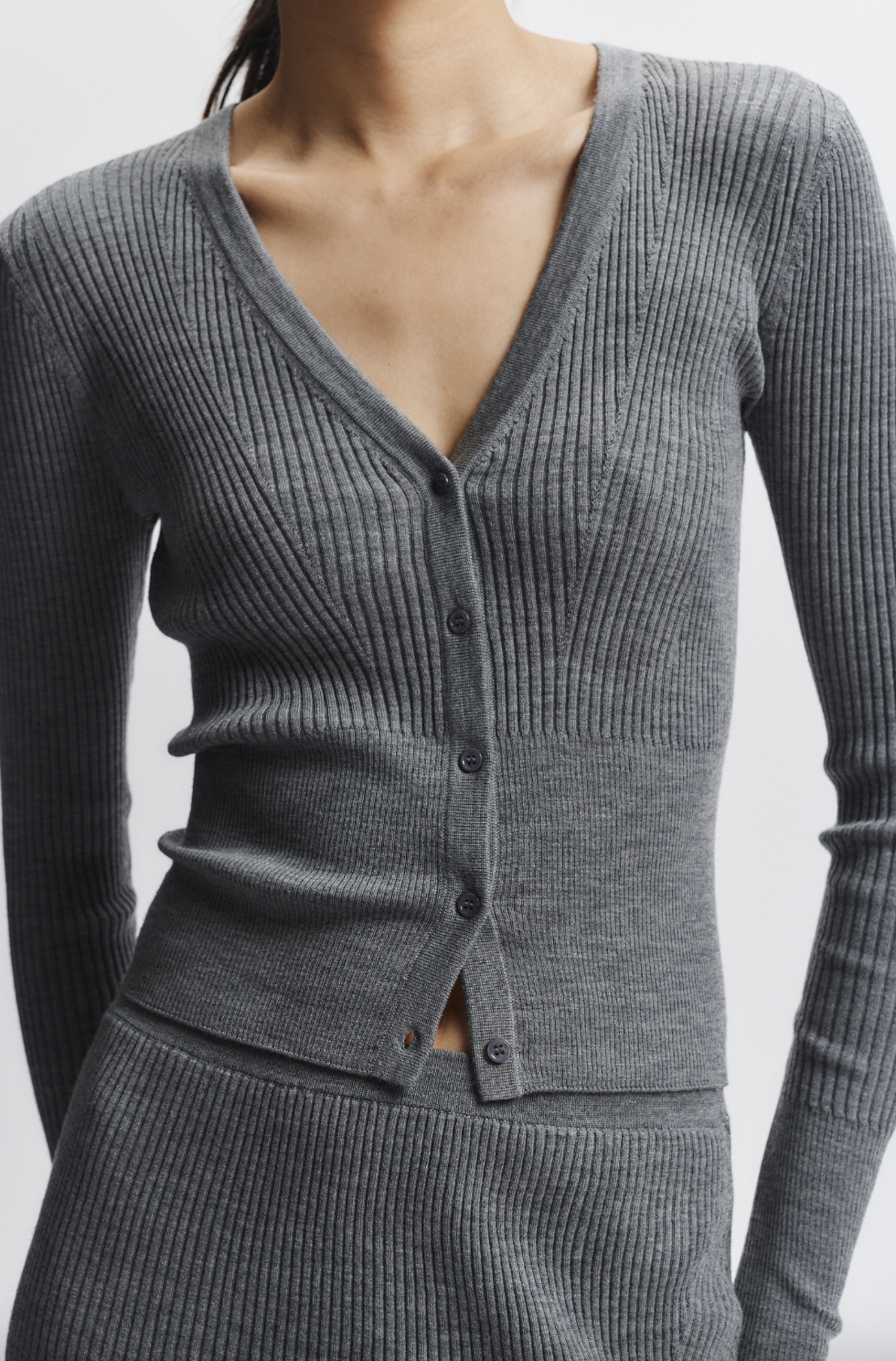 Braylon Rib Cardigan Sweater in Grey