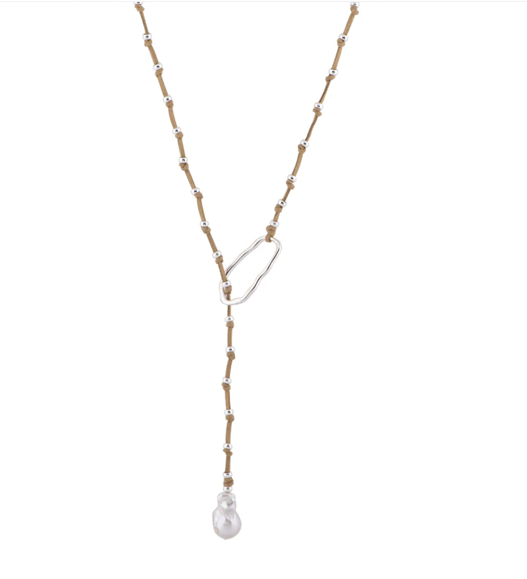 Carina Adjustable Suede and Freshwater Pearl Baroque Necklace