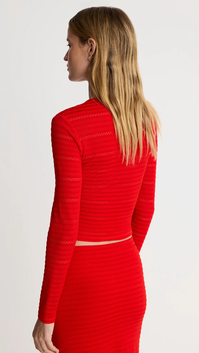 Long Sleeve Cropped Crewneck in Chili