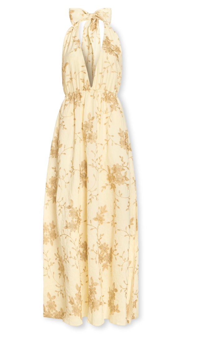 Imelda Metallic Embroidered Maxi Dress