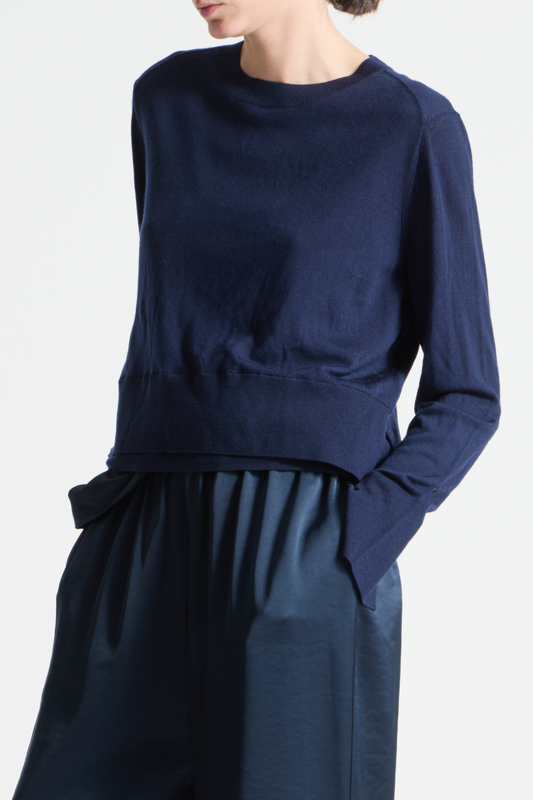 Elodie Layered Crewneck in Navy by Saint Art