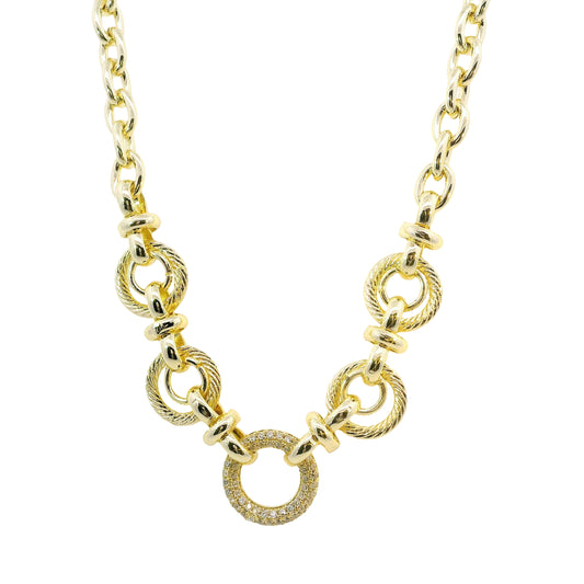 Oval + Circle CZ Link Necklace by Leela Grace