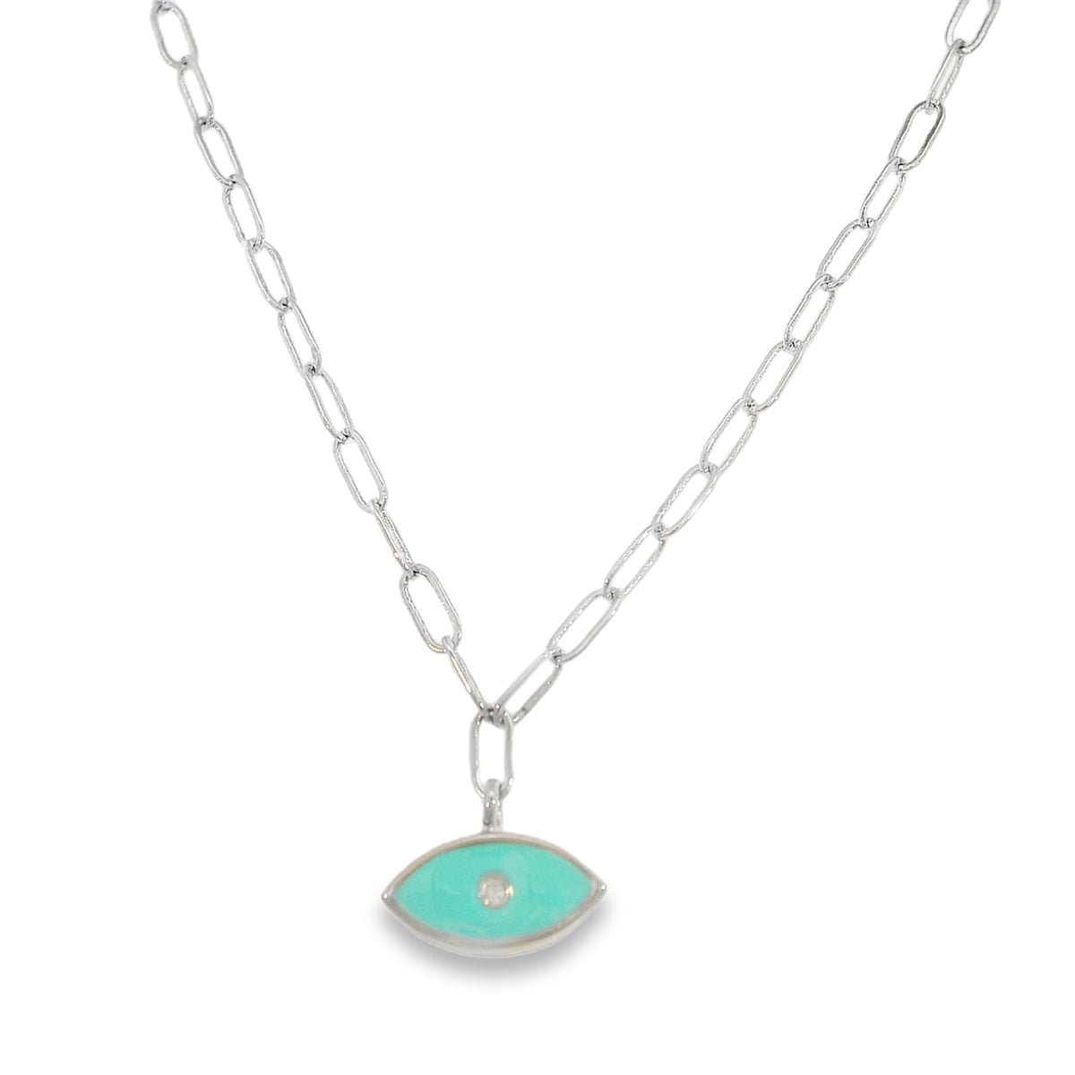 Silver Enamel + CZ Evil Eye Necklace by Leela Grace