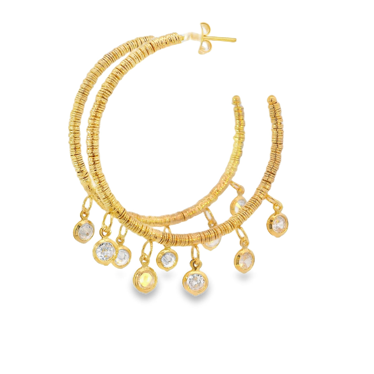 Gold Stacked Disc + CZ Hoop by Leela Grace