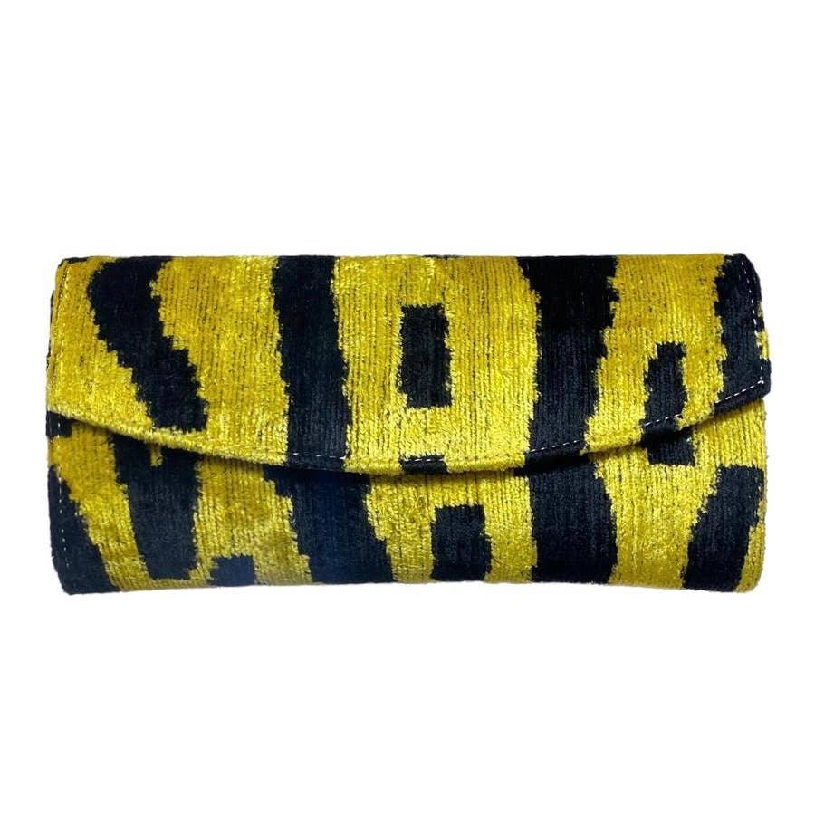 Silk Velvet Ikat Clutch in Gold Tiger