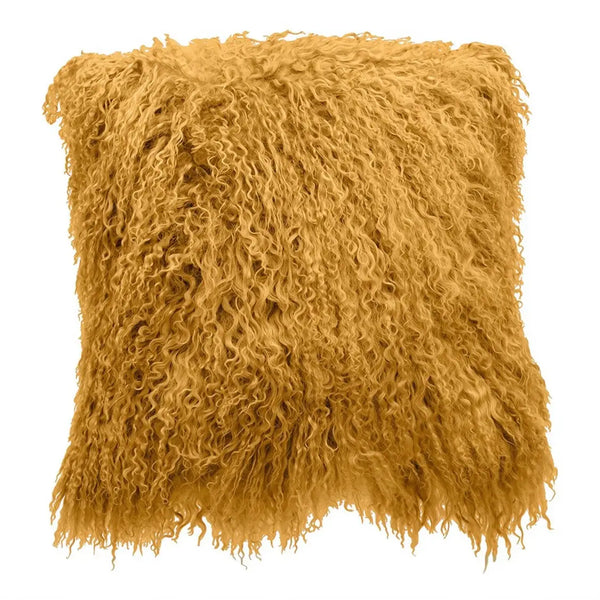Mongolian Lamb Medium Pillow in Mustard