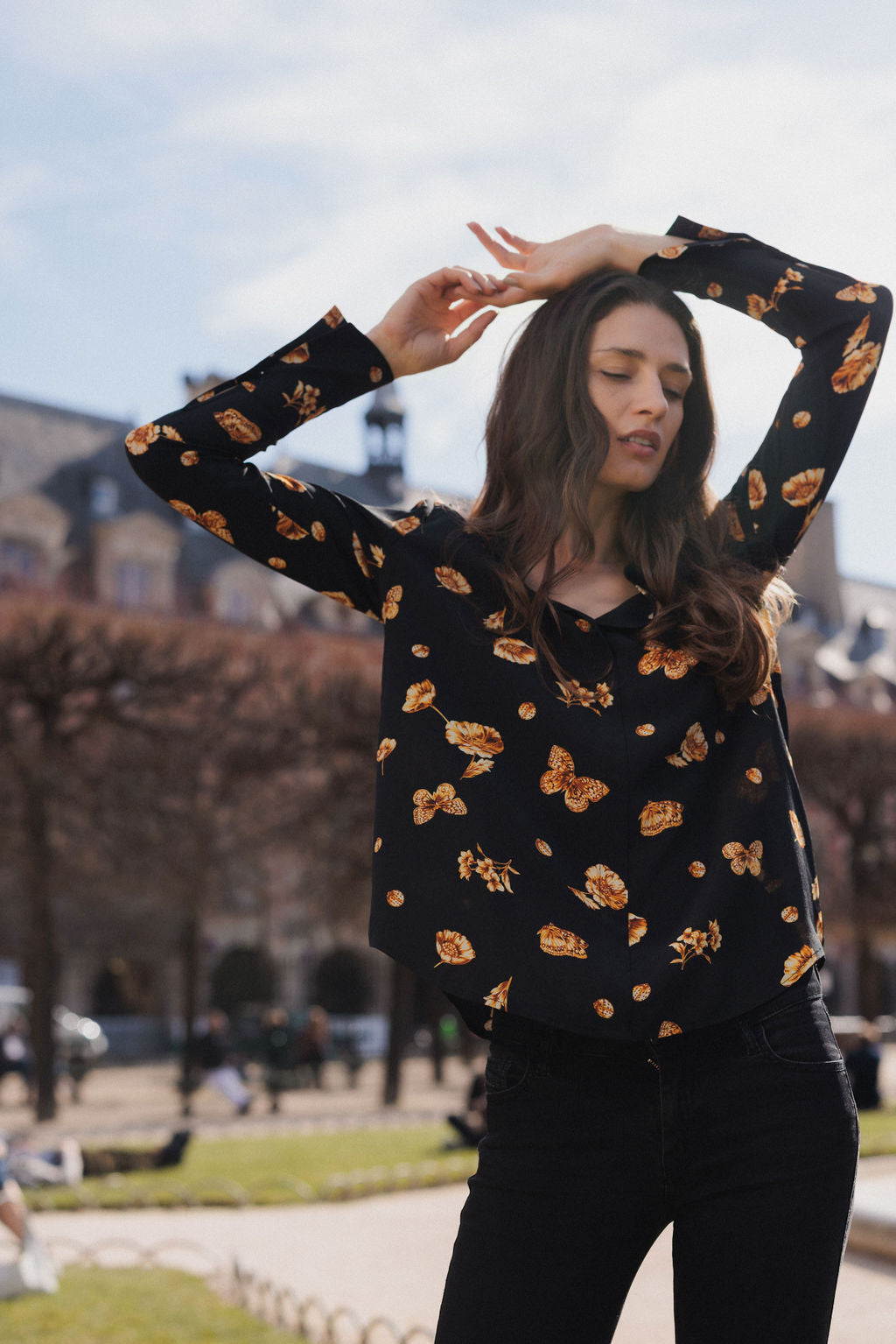 Daria French Cuff Silk Blouse in Gold Monarch by Catherine Gee