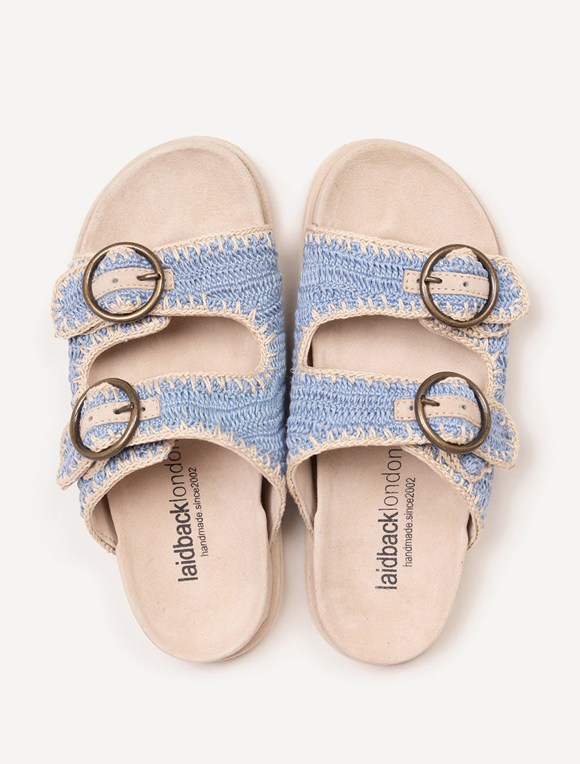 Clay Sandal in Sand Suede Sky Blue by Laidback London