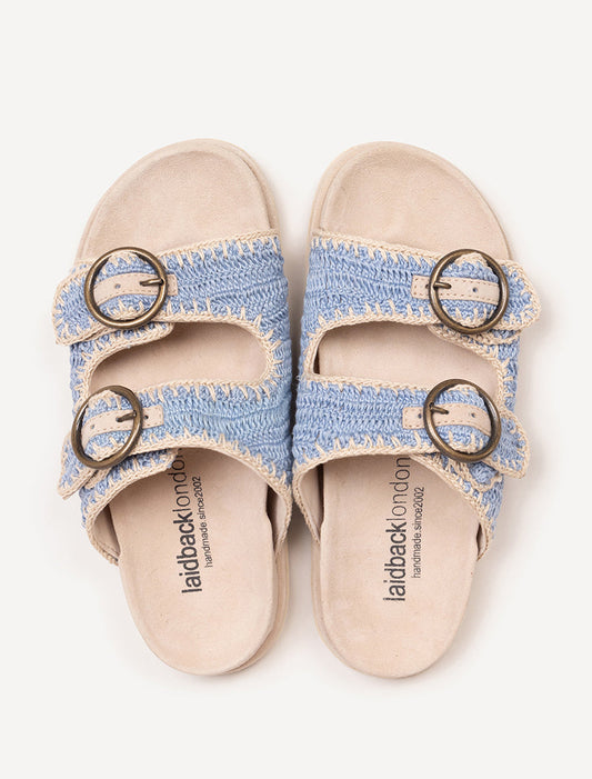 Clay Sandal in Sand Suede Sky Blue by Laidback London