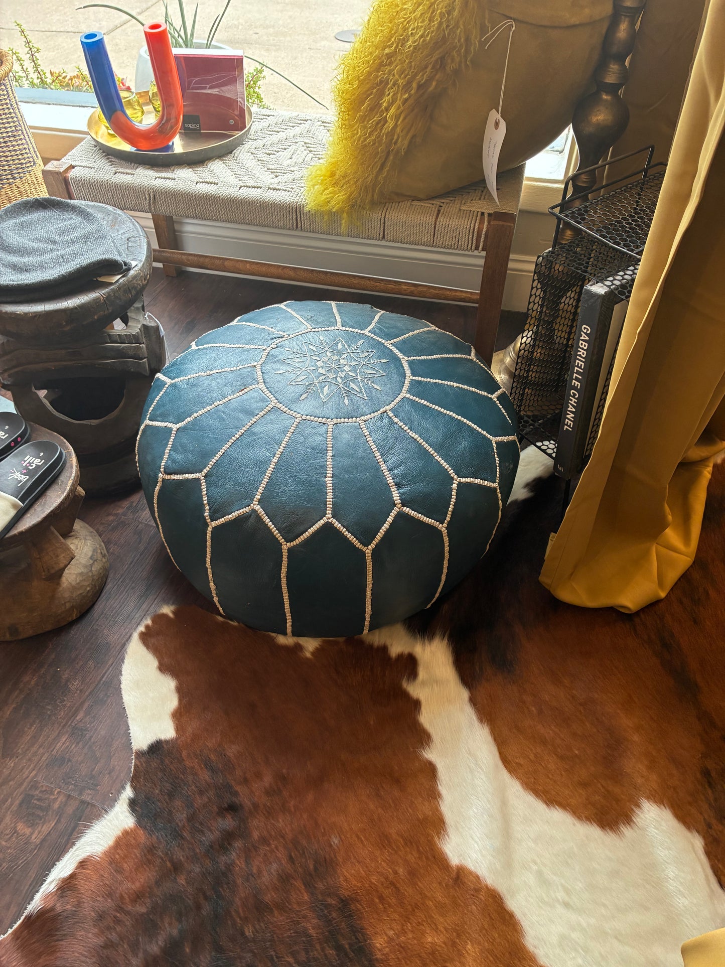 Moroccan Leather Pouf