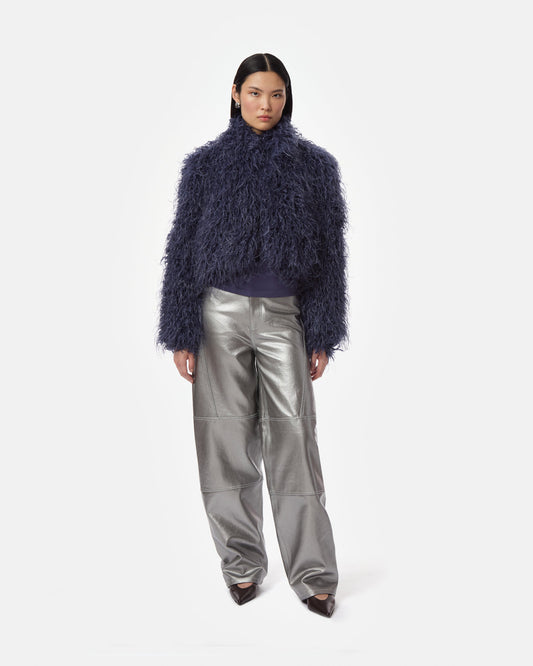 Apparis Ginette Mongolian Jacket in Steel Blue