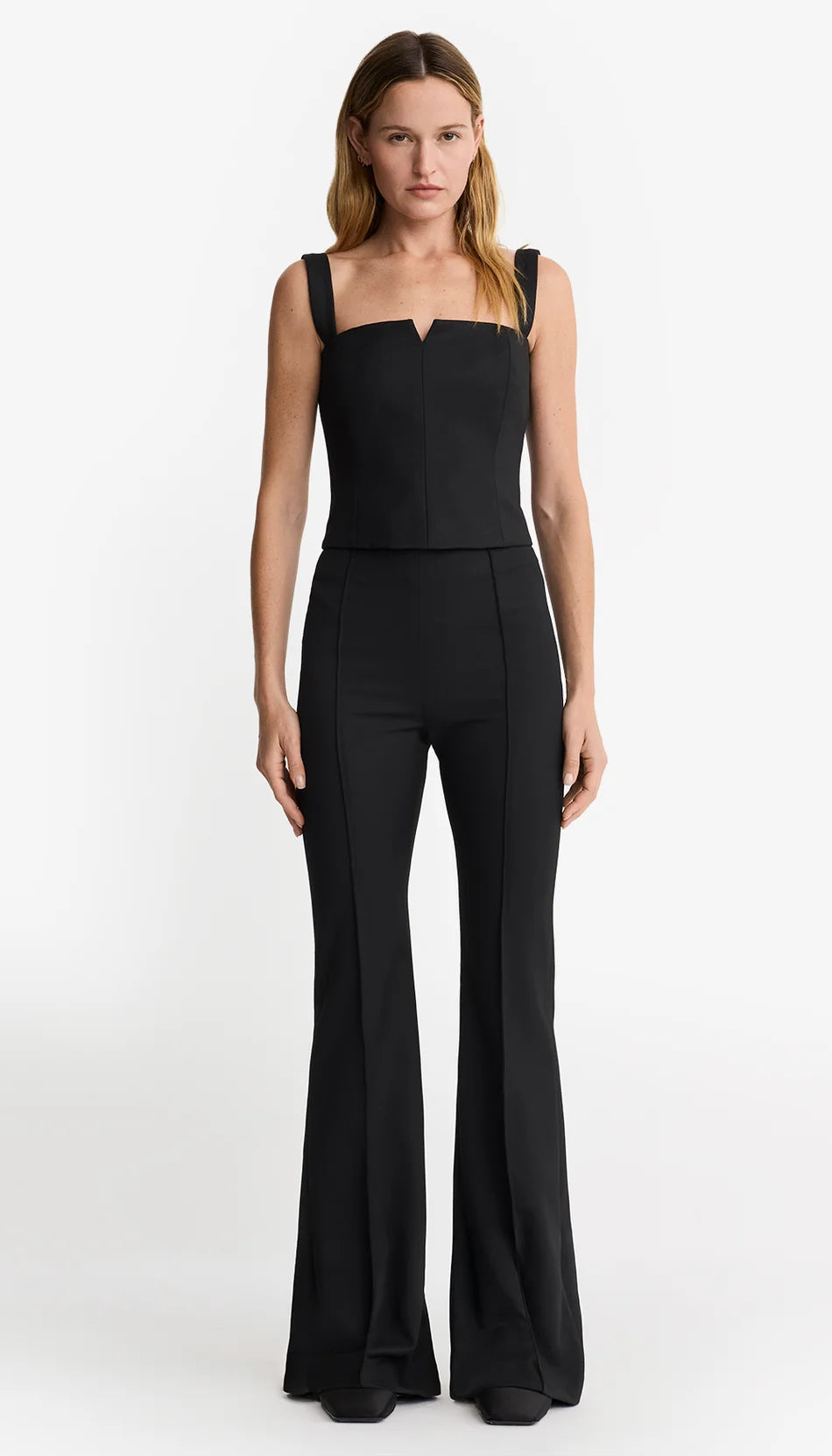 Pintuck Flare Pant in Deep Black