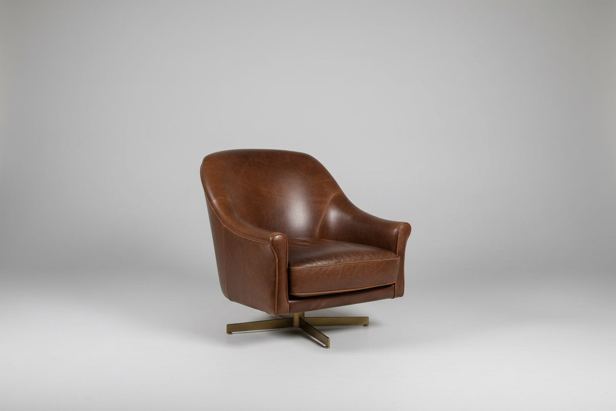 Pair of Revelation Modern Chocolate Brown Vintage Style Leather Ellington Swivel Chairs