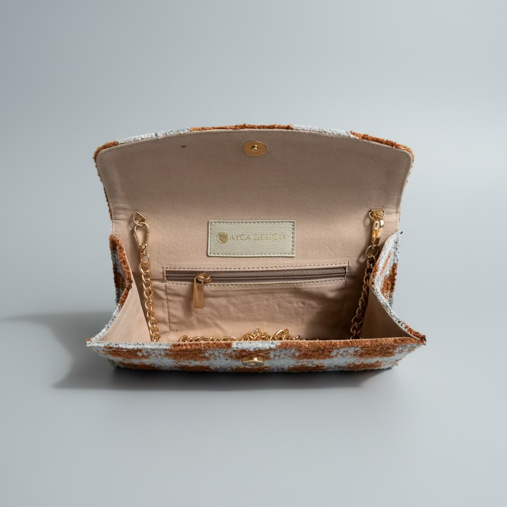 Silk Velvet Structured Clutch in Light Tiger