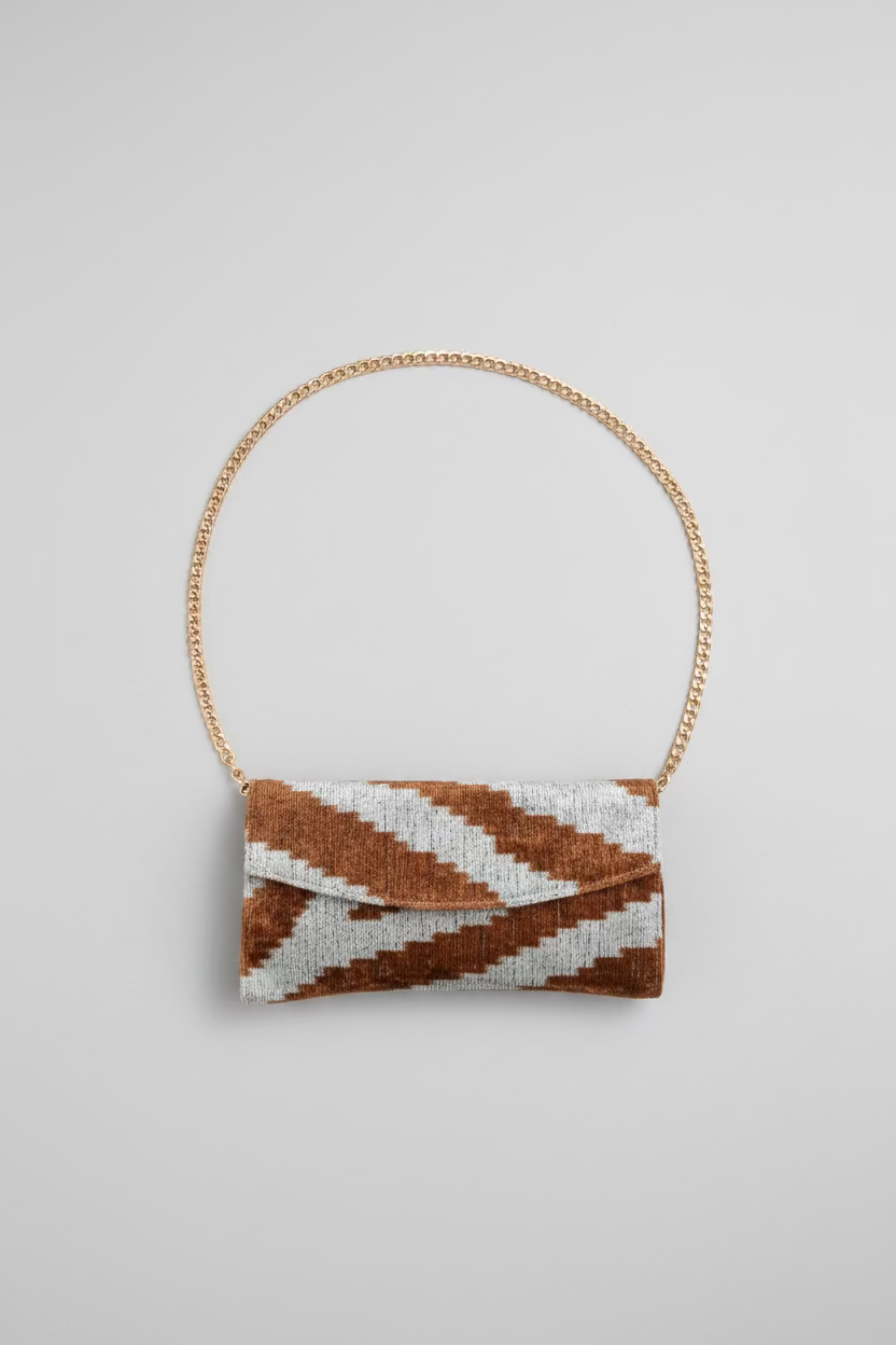 Silk Velvet Structured Clutch in Light Tiger