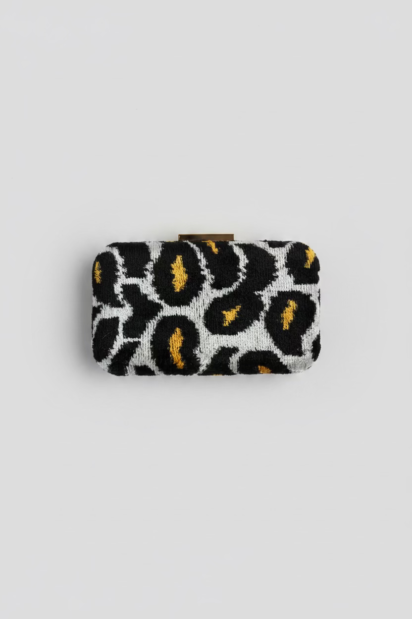 Silk Velvet Ikat Box Clutch in Animal