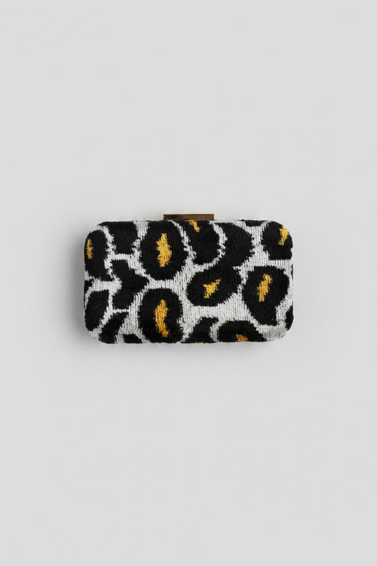 Silk Velvet Ikat Box Clutch in Animal