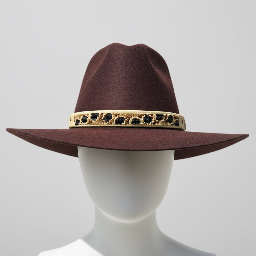 Glass Seed Bead and Leather Hat Band in Snake