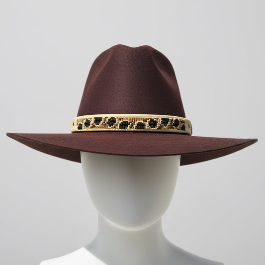 Glass Seed Bead and Leather Hat Band in Snake