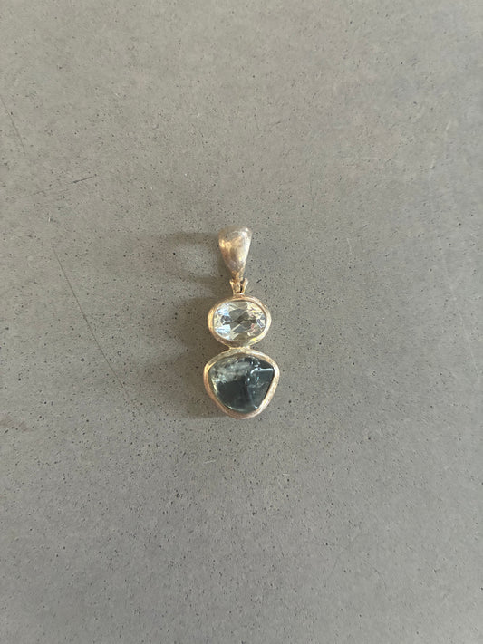 Sterling Silver, Tourmaline and White Topaz Drop Pendant