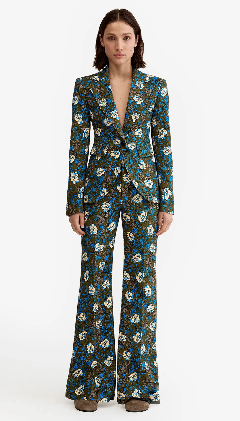 Seamed Blazer in Floral Olive