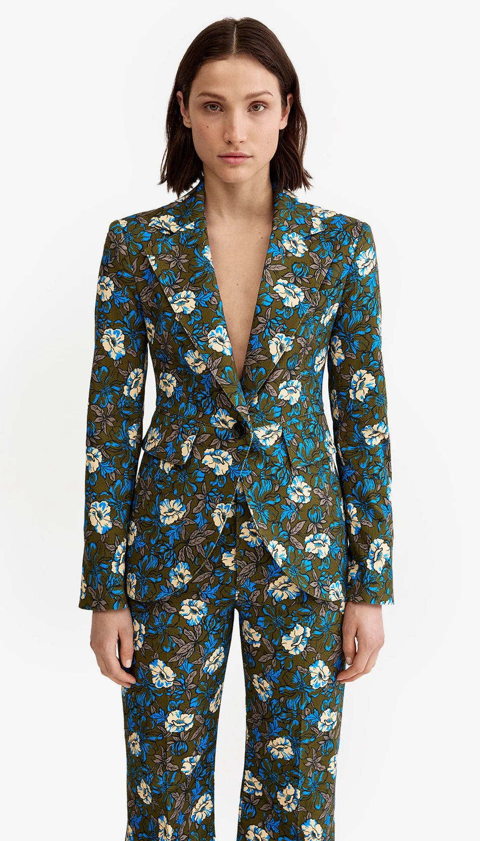 Seamed Blazer in Floral Olive