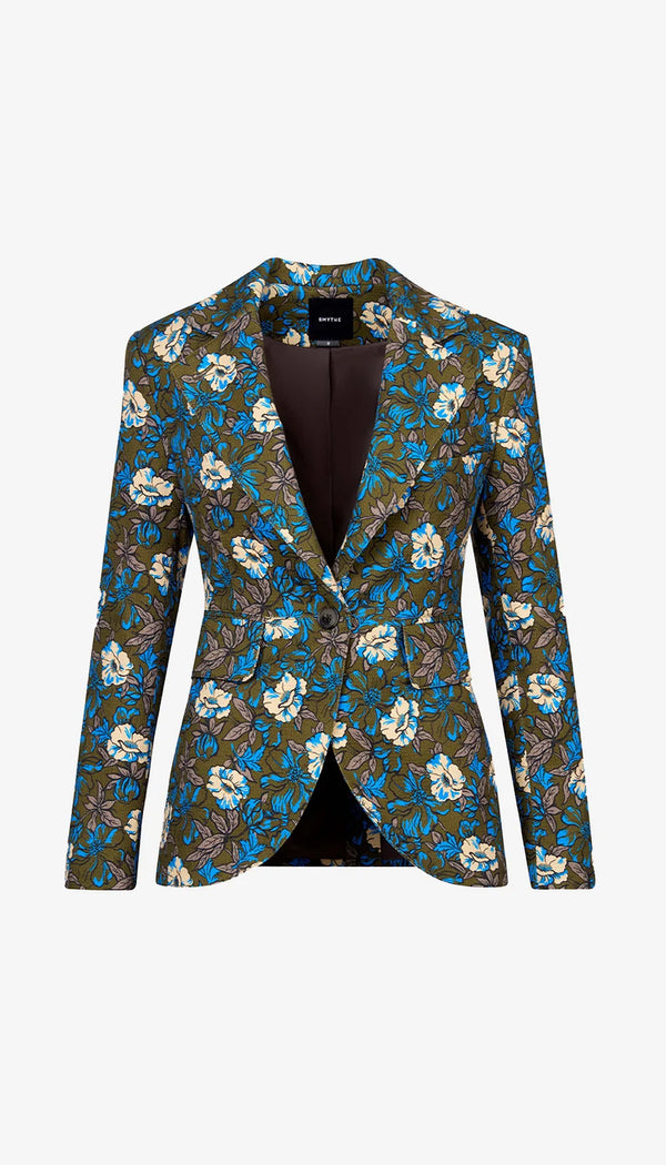 Seamed Blazer in Floral Olive