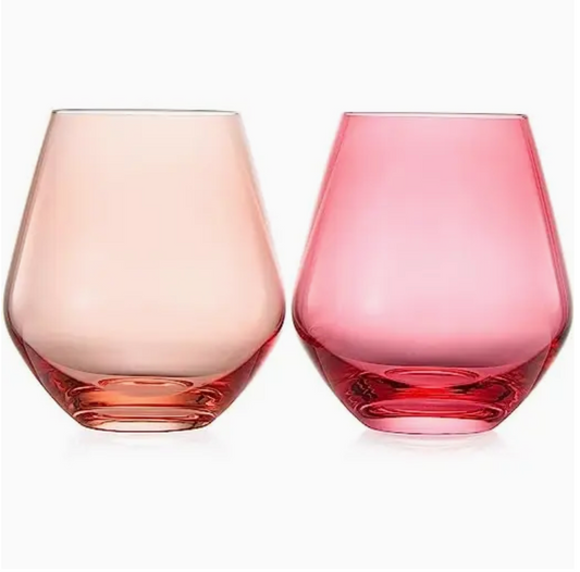 Coral Italian Style Stemless Wine Glasses - Set of 2