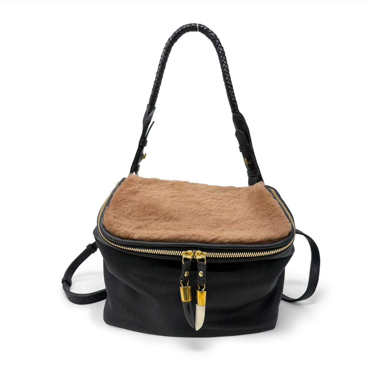 Mini Rough Night Crossbody in Caramel Shearling