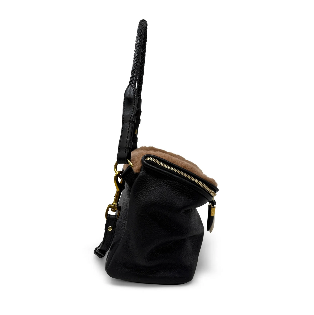 Mini Rough Night Crossbody in Caramel Shearling