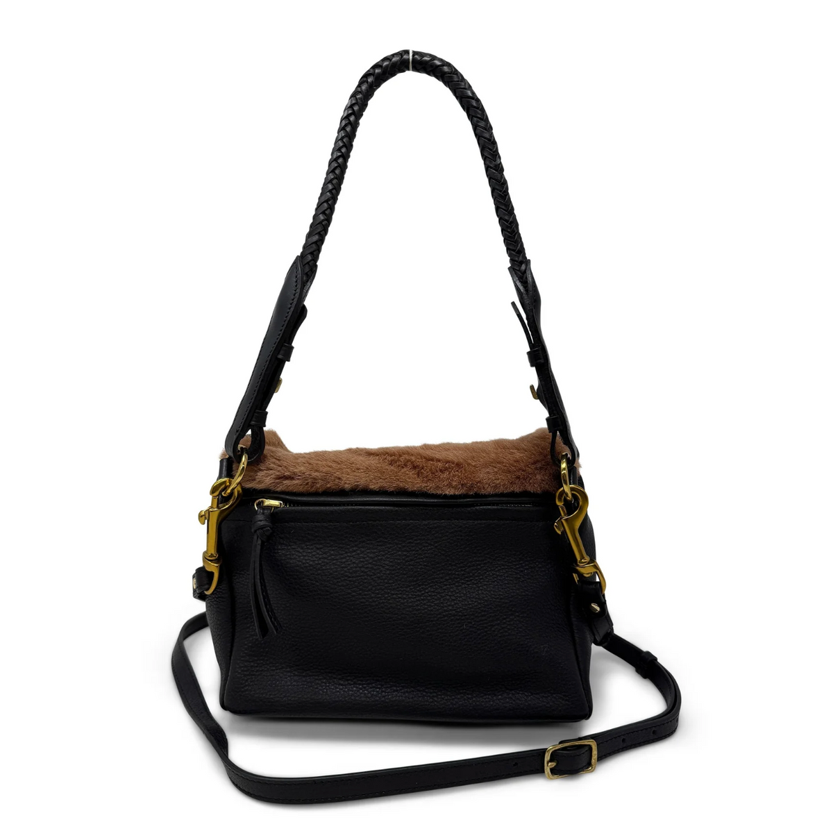 Mini Rough Night Crossbody in Caramel Shearling