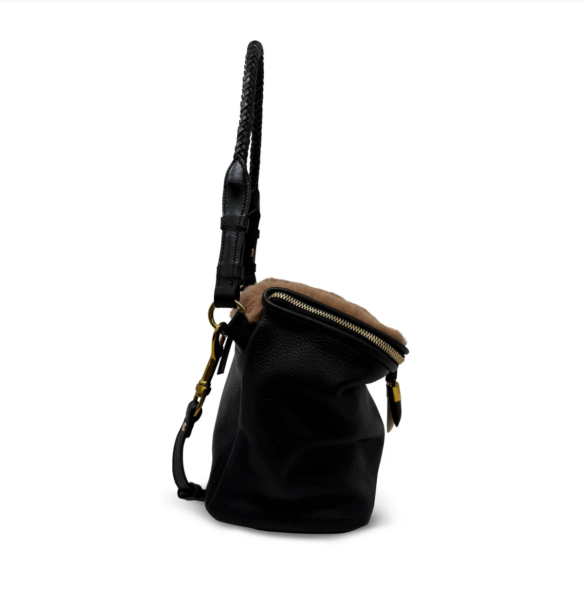 Mini Rough Night Crossbody in Caramel Shearling