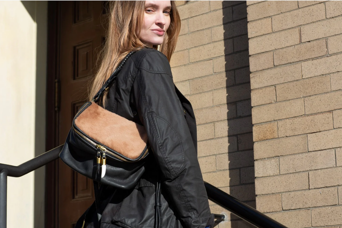 Mini Rough Night Crossbody in Caramel Shearling