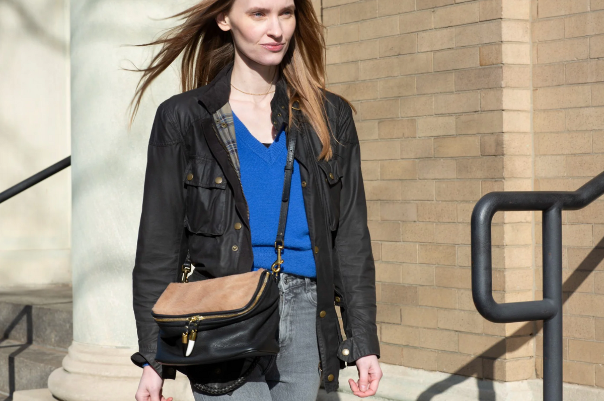 Mini Rough Night Crossbody in Caramel Shearling