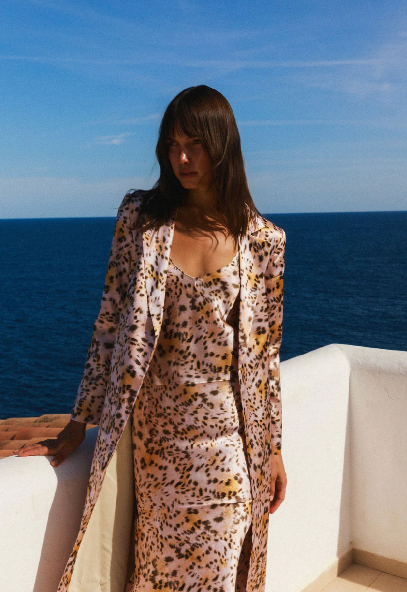 Emma Slip Dress in Blush Leopard