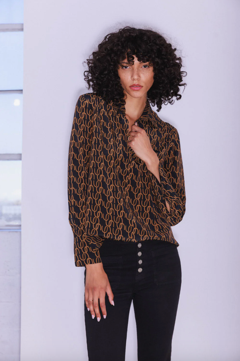 Daria French Cuff Silk Blouse in CC Print