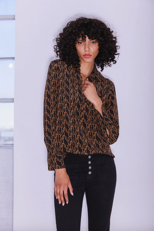 Daria French Cuff Silk Blouse in CC Print