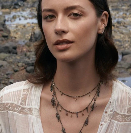 Silver Grey Fringe Choker Necklace