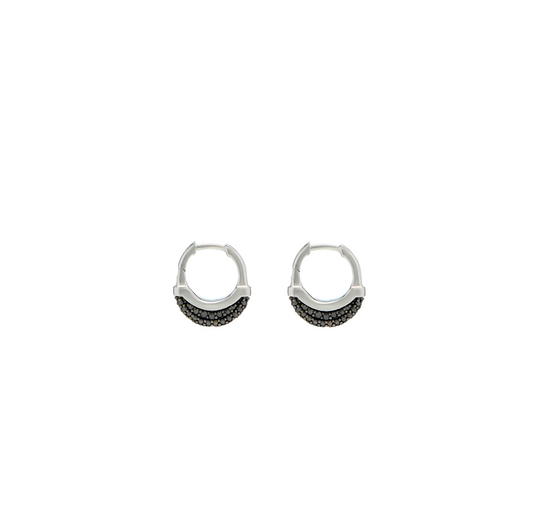 Luna X-Small Hoops in Silver with Black Diamond Pave