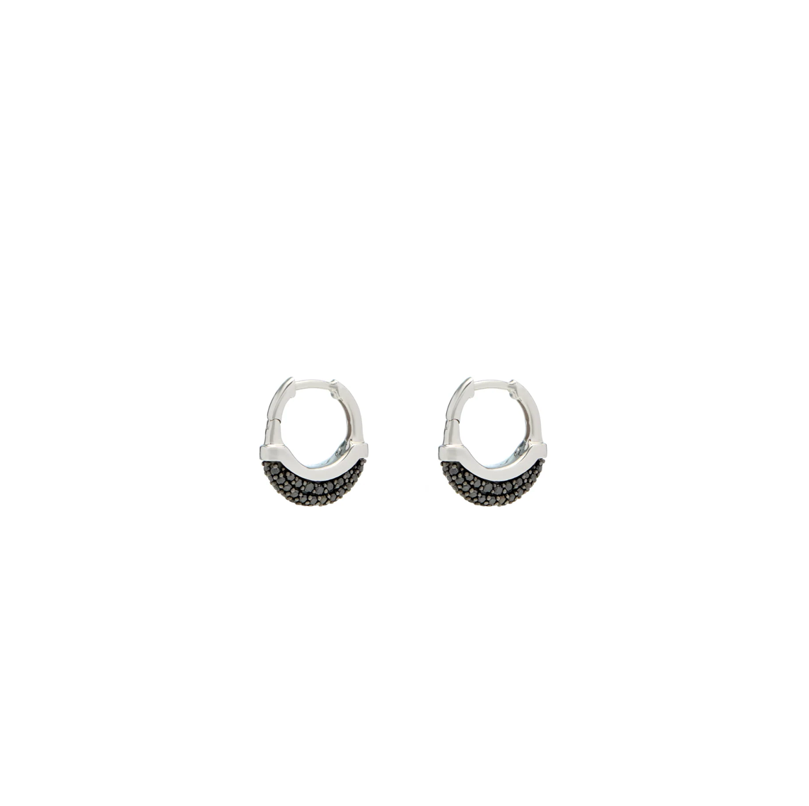 Luna X-Small Hoops in Silver with Black Diamond Pave