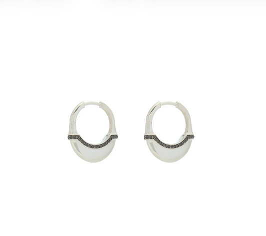 Luna Small Hoops in Silver with Black Diamond Detail