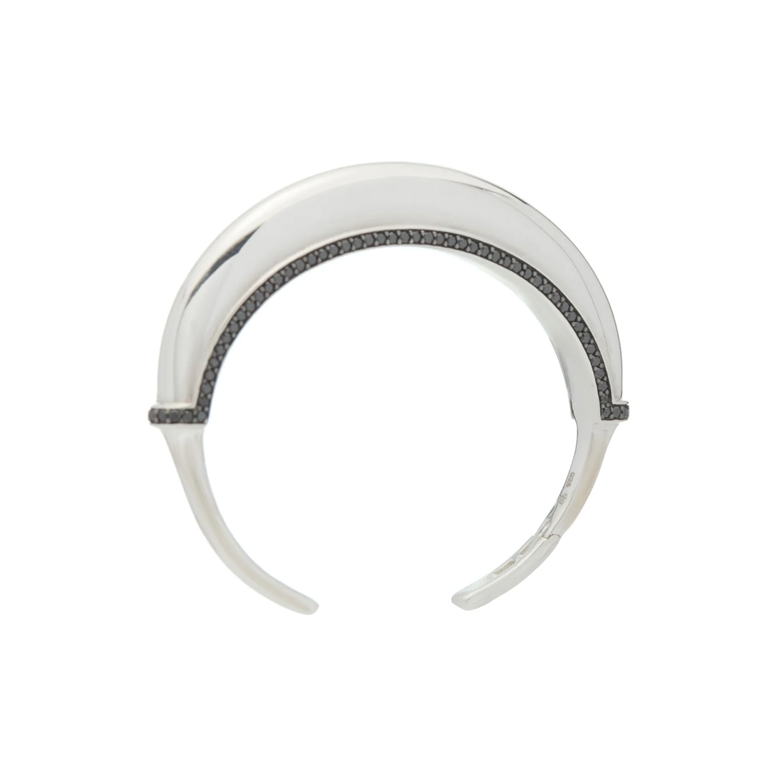 Luna Cuff in Silver with Black Diamond Detail