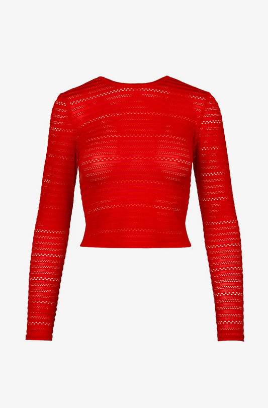 Long Sleeve Cropped Crewneck in Chili