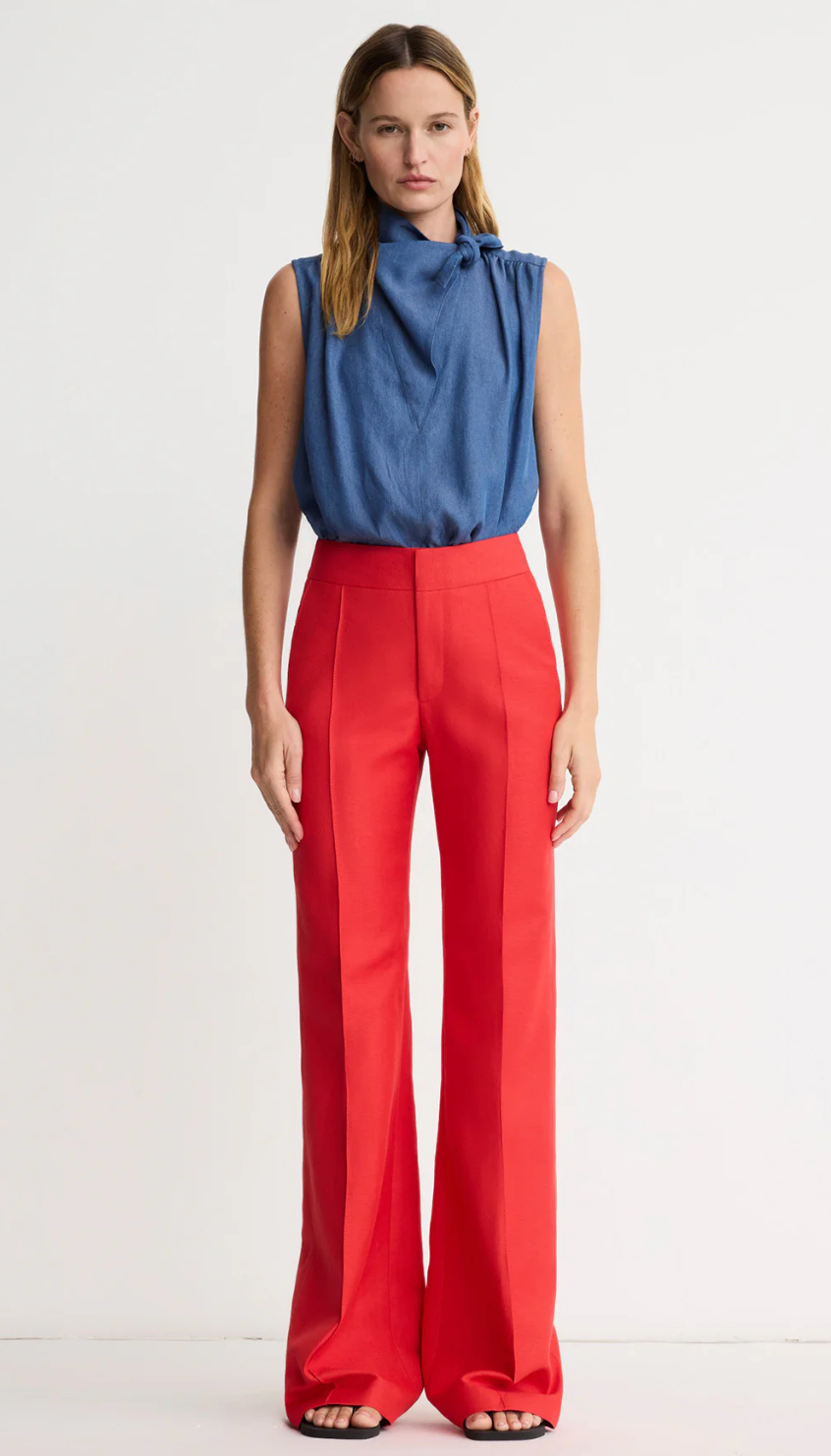 Wide Leg Pintuck Trouser in Poppy