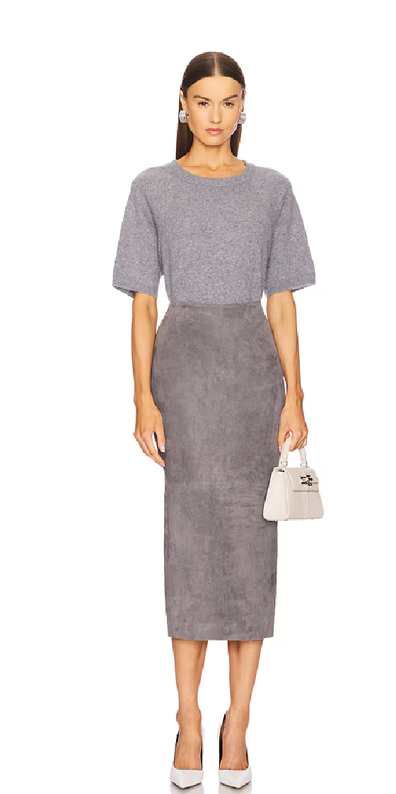 Suede Tube Skirt in Castle Grey