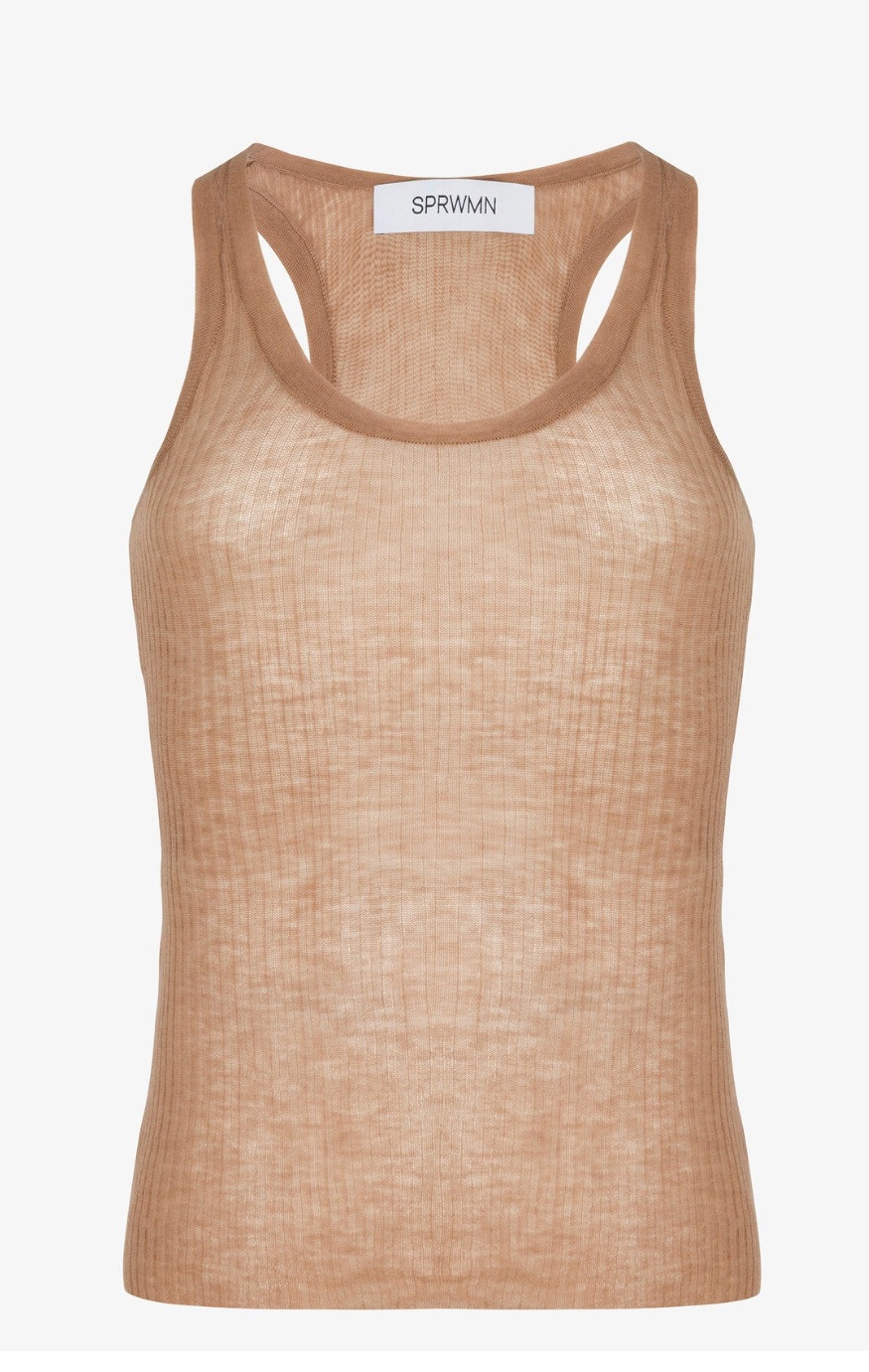 Tissue Scoop Neck Tank in Tan