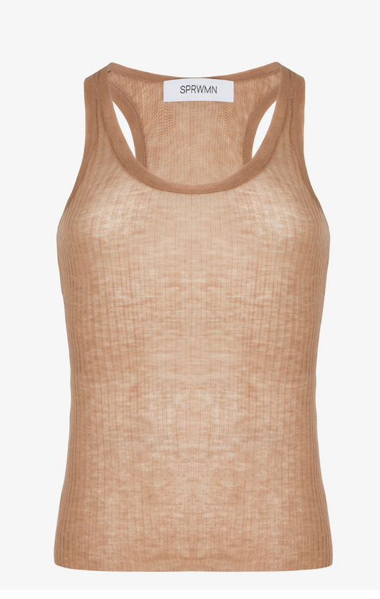 Tissue Scoop Neck Tank in Tan